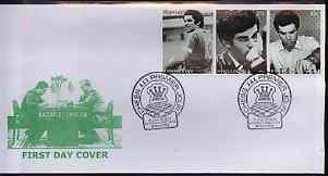 Kyrgyzstan 2000 Garry Kasparov #1 perf strip of 3 on illustrated cover with special Chess cancellation, stamps on chess, stamps on personalities