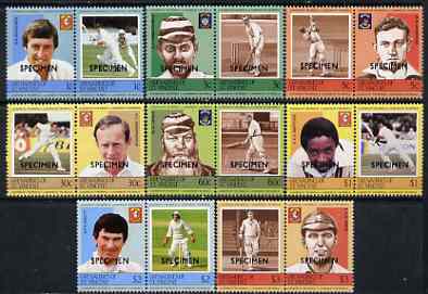 St Vincent - Grenadines 1984 Cricketers #1 (Leaders of the World) set of 16 overprinted SPECIMEN unmounted mint (as SG 291-306) , stamps on sport, stamps on cricket