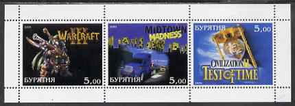 Buriatia Republic 2000 Computer Games perf sheetlet containing 3 values unmounted mint, stamps on computers, stamps on entertainments, stamps on games