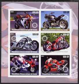 Congo 2003 Motorcycles imperf sheetlet containing 6 x 135 cf values each with Rotary Logo, unmounted mint, stamps on rotary, stamps on motorbikes