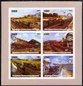 Congo 2003 Paintings of Steam Trains imperf sheetlet containing 6 x 120 cf values each with Rotary Logo, unmounted mint, stamps on rotary, stamps on railways