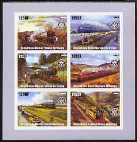 Congo 2003 Paintings of Steam Trains imperf sheetlet containing 6 x 125 cf values each with Rotary Logo, unmounted mint, stamps on rotary, stamps on railways