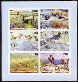 Congo 2003 Birds imperf sheetlet containing 6 x 120 cf values each with Rotary Logo, unmounted mint, stamps on rotary, stamps on birds, stamps on birds of prey