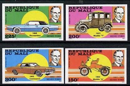 Mali 1987 Henry Ford set of 4 imperf from limited printing as SG 1116-19 unmounted mint, stamps on cars, stamps on personalities, stamps on transport, stamps on ford, stamps on masonics, stamps on masonry