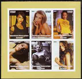 Congo 2003 Actresses imperf sheetlet containing 6 x 125 cf values, unmounted mint, stamps on women, stamps on cinema, stamps on films