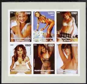 Congo 2003 Actresses imperf sheetlet containing 6 x 120 cf values, unmounted mint, stamps on women, stamps on cinema, stamps on films