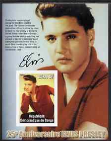 Congo 2002 25th Death Anniversary of Elvis Presley imperf souvenir sheet #8 (1959 colour pic of Elvis in red shirt) unmounted mint, stamps on elvis, stamps on music, stamps on entertainments, stamps on films, stamps on 
