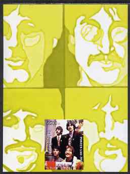 Laos 2000 The Beatles imperf deluxe sheet #01 (yellow background) unmounted mint, stamps on personalities, stamps on music, stamps on entertainments, stamps on pops, stamps on beatles
