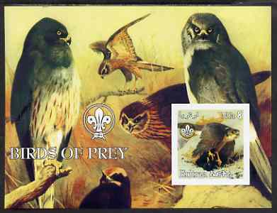 Eritrea 2002 Birds of Prey imperf m/sheet with Scouts Logo unmounted mint, stamps on birds, stamps on birds of prey, stamps on scouts