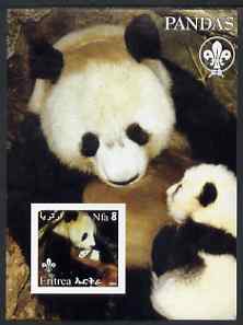 Eritrea 2002 Pandas imperf m/sheet with Scouts Logo unmounted mint, stamps on animals, stamps on bears, stamps on pandas, stamps on scouts