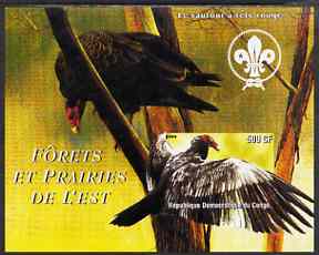 Congo 2004 Birds - Forets et Prairies de LEst #2 (Vulture) imperf s/sheet with Scout Logo in background unmounted mint , stamps on birds, stamps on birds of prey, stamps on vulture, stamps on scouts