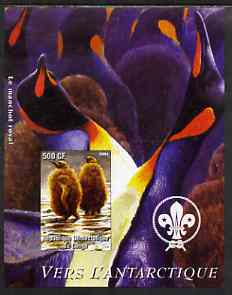 Congo 2004 Birds - Vers L'Antarctique imperf s/sheet with Scout Logo in background unmounted mint , stamps on , stamps on  stamps on birds, stamps on  stamps on polar, stamps on  stamps on penguins, stamps on  stamps on scouts