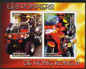 Ivory Coast 2004 Firemen of Hong Kong imperf sheetlet containing 4 values unmounted mint, stamps on fire, stamps on motorbikes