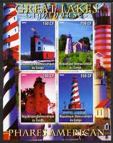 Congo 2004 Lighthouses of America (Great Lakes) imperf sheetlet containing 4 values unmounted mint, stamps on lighthouses