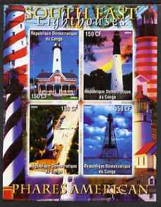 Congo 2004 Lighthouses of America (South East) imperf sheetlet containing 4 values unmounted mint, stamps on lighthouses