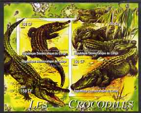 Congo 2004 Crocodiles imperf sheetlet containing 4 values unmounted mint, stamps on animals, stamps on reptiles, stamps on crocodiles