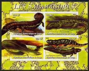 Congo 2004 Salamanders imperf sheetlet containing 4 values unmounted mint, stamps on animals, stamps on 