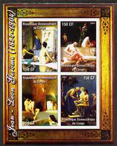 Congo 2004 Nude Paintings by Jean-Leon Gerome imperf sheetlet containing 4 values, unmounted mint, stamps on arts, stamps on nudes, stamps on gerome