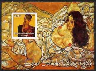 Congo 2004 Paintings by Egon Schiele imperf souvenir sheet with Rotary Logo, unmounted mint, stamps on arts, stamps on nudes, stamps on schiele, stamps on rotary