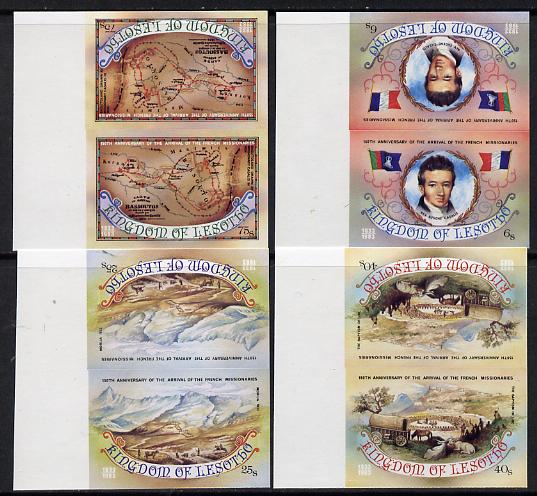 Lesotho 1983 French Missionaries Anniversary set of 4 in unmounted mint IMPERF tete-beche pairs, as SG 550a-53a, stamps on maps    religion