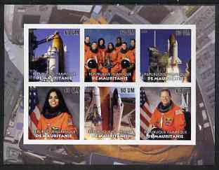 Mauritania 2003 Tribute to Space Shuttle Columbia #1 imperf sheetlet containing 6 values unmounted mint, stamps on space, stamps on shuttle