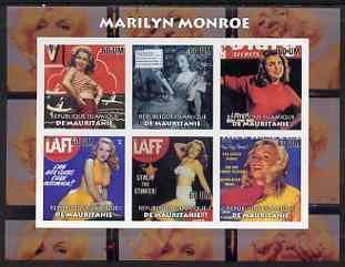 Mauritania 2003 Marilyn Monroe #2 imperf sheetlet containing 6 values unmounted mint, stamps on films, stamps on cinema, stamps on entertainments, stamps on women, stamps on marilyn monroe, stamps on personalities