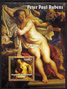Congo 2005 Nude Paintings by Peter Paul Rubens I (vertical) imperf s/sheet unmounted mint, stamps on arts, stamps on nudes, stamps on rubens