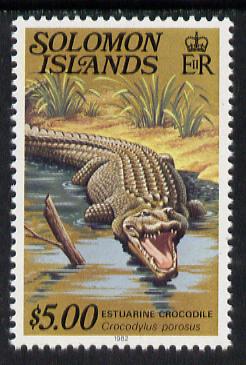 Solomon Islands 1979 Crocodile $5 (with imprint) unmounted mint, from Reptiles def set SG 403B, gutter pairs available price x 2, stamps on animals, stamps on reptiles
