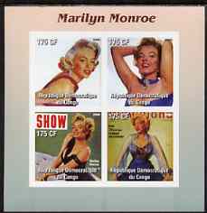 Congo 2003 Marilyn Monroe #1 imperf sheetlet containing 4 values unmounted mint, stamps on , stamps on  stamps on films, stamps on  stamps on cinema, stamps on  stamps on entertainments, stamps on  stamps on music, stamps on  stamps on personalities, stamps on  stamps on marilyn monroe
