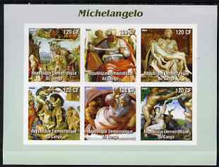 Congo 2003 Paintings by Michelangelo imperf sheetlet containing 6 values unmounted mint, stamps on arts, stamps on michelangelo, stamps on renaissance
