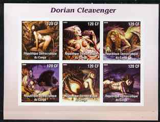 Congo 2003 Fantasy Nude Paintings by Dorian Cleavenger imperf sheetlet containing 6 values unmounted mint, stamps on arts, stamps on fantasy, stamps on nudes