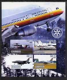 Gambia 2003 Aircraft imperf sheetlet containing 4 values with Rotary logo, unmounted mint, stamps on aviation, stamps on flying boats, stamps on rotary