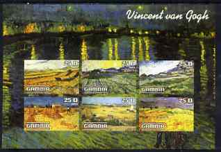 Gambia 2003 Paintings by Vincent Van Gogh imperf sheetlet containing 6 values, unmounted mint, stamps on arts, stamps on van gogh