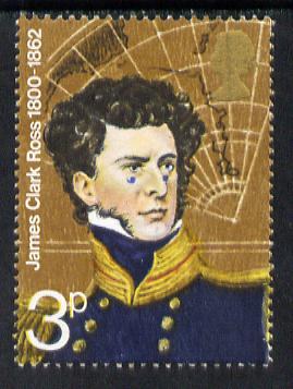 Great Britain 1972 British Polar Explorers 3p (James Clark Ross) unmounted mint with fine 1.5mm drop of blue (eyes on cheek) SG 897var), stamps on explorers, stamps on maps, stamps on polar