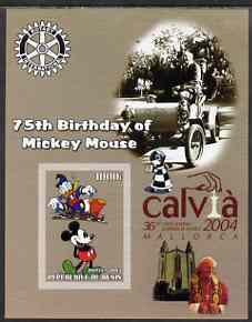 Benin 2003 75th Birthday of Mickey Mouse #08 imperf s/sheet also showing Walt Disney, Pope, Calvia Chess Olympiad & Rotary Logos, unmounted mint, stamps on disney, stamps on cartoons, stamps on chess, stamps on pope, stamps on personalities, stamps on rotary