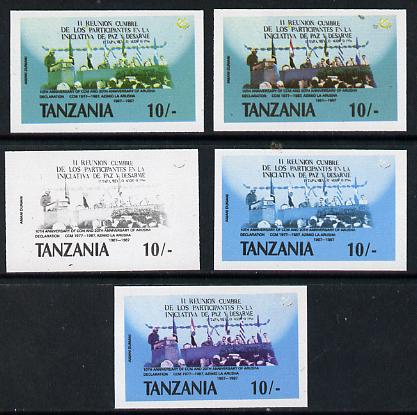 Tanzania 1987 Chama Cha 10s set of 5 imperf progressive proofs comprising single, 2-colour, two 3-colour composites plus all 4 colours unmounted mint as (SG 510), stamps on constitutions