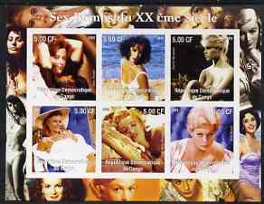 Congo 2002 Sex Bombs of the 20th Century #2 imperf sheetlet containing set of 6 values unmounted mint, stamps on , stamps on  stamps on personalities, stamps on  stamps on films, stamps on  stamps on cinema, stamps on  stamps on movies, stamps on  stamps on women, stamps on  stamps on millennium