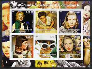 Congo 2002 Film Stars of the 20th Century (Female) imperf sheetlet containing set of 6 values unmounted mint, stamps on personalities, stamps on films, stamps on cinema, stamps on movies, stamps on women, stamps on millennium