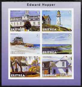 Eritrea 2001 Art of Edward Hopper #1 imperf sheetlet containing 6 values unmounted mint, stamps on arts, stamps on lighthouses