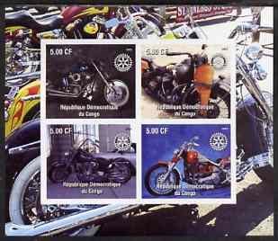 Congo 2003 Modern Motorcycles #2 imperf sheetlet containing 4 values each with Rotary Logo, unmounted mint, stamps on motorbikes, stamps on rotary