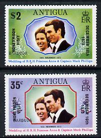Barbuda 1973 Royal Wedding perf set of 2 optd Honeymoon Visit, unmounted mint SG 136-37, stamps on royalty, stamps on royal visit , stamps on anne & mark