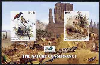 Benin 2003 The Nature Conservancy imperf m/sheet containing 2 x 1000f values (birds & cats by John Audubon) unmounted mint, stamps on wildlife, stamps on birds, stamps on cats, stamps on environment, stamps on cacti, stamps on turtles, stamps on reptiles, stamps on audubon