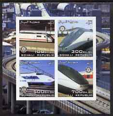 Somalia 2003 Modern Trains imperf sheetlet containing 4 values each with Rotary Logo, unmounted mint, stamps on railways, stamps on rotary, stamps on 