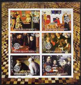 Djibouti 2004 Chess (Featured in old Paintings) imperf sheetlet containing 6 values each with Rotary Logo, unmounted mint, stamps on chess, stamps on arts