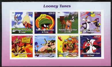 Congo 2003 Looney Tunes #2 imperf sheetlet containing 8 values unmounted mint, stamps on films, stamps on movies, stamps on cartoons, stamps on balloons