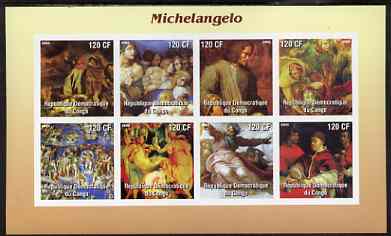 Congo 2003 Paintings by Michelangelo imperf sheetlet containing 8 values unmounted mint, stamps on arts, stamps on michelangelo, stamps on renaissance
