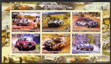 Congo 2005 Rally Cars imperf sheetlet containing 6 values unmounted mint, stamps on cars, stamps on racing cars, stamps on porsche, stamps on austin, stamps on datsun, stamps on mercedes, stamps on 