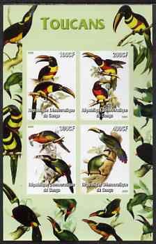 Congo 2005 Audubon Toucans imperf sheetlet containing 4 values unmounted mint, stamps on birds, stamps on audubon, stamps on parrots, stamps on 