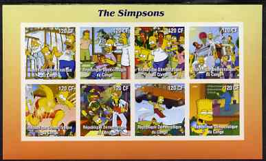 Congo 2004 Cartoons - The Simpsons imperf sheetlet containing 8 values, unmounted mint, stamps on films, stamps on cinema, stamps on cartoons