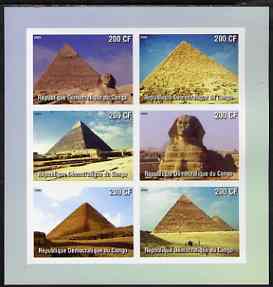 Congo 2003 Pyramids of Egypt imperf sheetlet containing 6 values, unmounted mint, stamps on , stamps on  stamps on monuments, stamps on  stamps on egyptology, stamps on  stamps on pyramids, stamps on  stamps on tourism